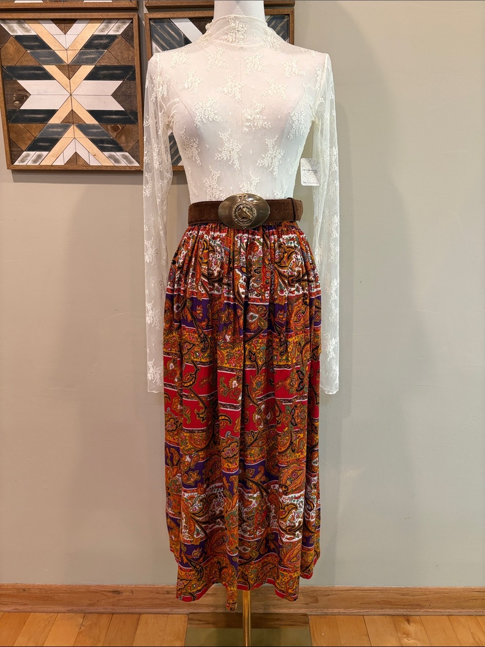 Vintage Ralph Lauren Blue Label 80s Western Paisley Maxi Skirt size 12